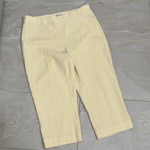 Kim Rogers Seersucker Capri Pants Yellow White Striped Crop